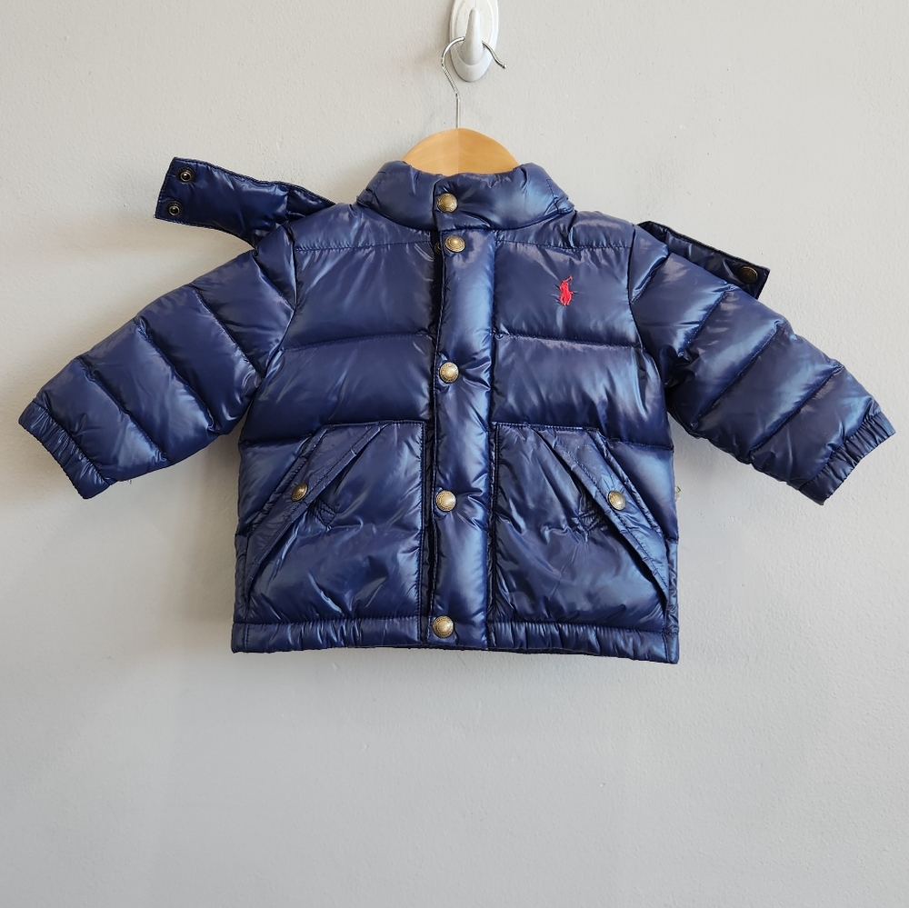 🔥 Polo Ralph Lauren Toddler Puffer Jacket Nylon Down Navy Blue Size 9M